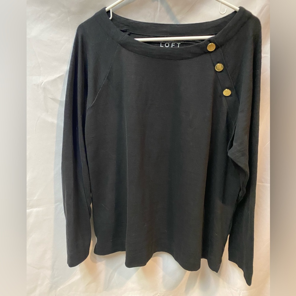 LOFT Black Long-Sleeve Top with Gold Accent Buttons